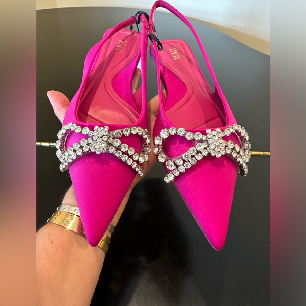 NWT Zara Luxury Summer Wedding Embelished Bejeweled Bow slingback mules/shoes - Picture 15 of 17